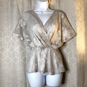 Wayf Sheer Floral Flutter Short Sleeve Blouse